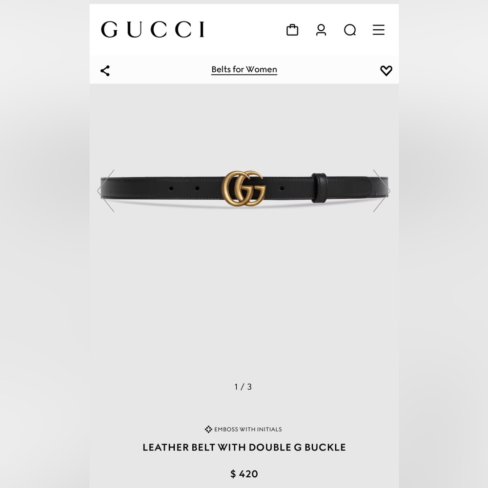 Size 85 GUCCI leather belt with double buckle.
